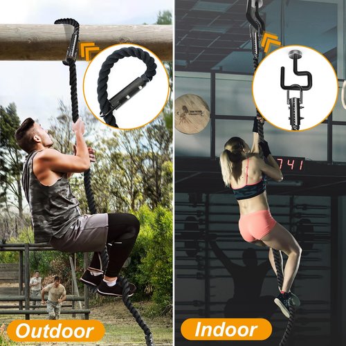 DAJOUJS Climbing Rope 1.5 Inch Diameter 10FT Length Gym Climbing Rope for Workout Fitness & Strength Training, Gym Rope, Exercise Climbing Rope in Black for Adults or Kids Outdoor & Indoor