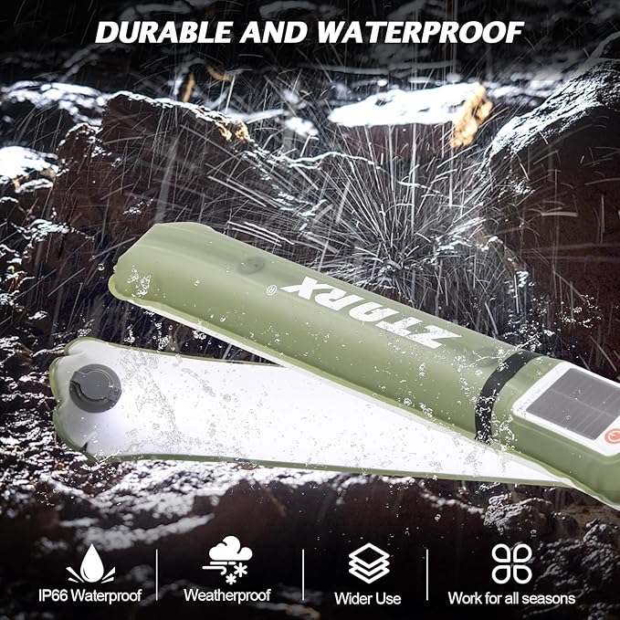 Solar Camping Lights Bars 23.6IN/60CM Tent Lights Rechargeable 2000mAh Foldable Inflatable for Outdoor IP66 Waterproof LED Tube Light for Camping, Hiking, Travel and More