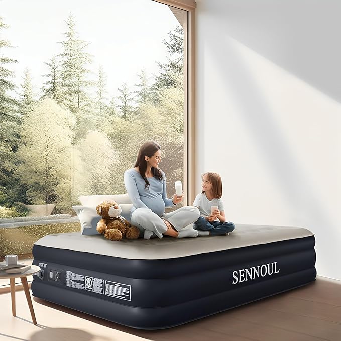 Air Mattress Queen with Built in Pump - 2 Mins Quick Self Inflatable,16"/650lbs Max Blow Up Bed, All Night Stability No Lost Air,No Peculiar Smell for Camping,Home,Guests & Portable Travel