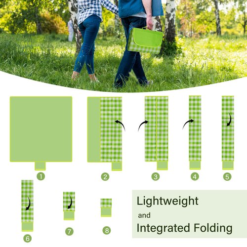YU FENG Green Picnic Blanket Gingham Foldable Camping Blankets Waterproof Sandproof Outdoor Beach Mat Lightweight Handbag Spring Summer (60x80 inch)