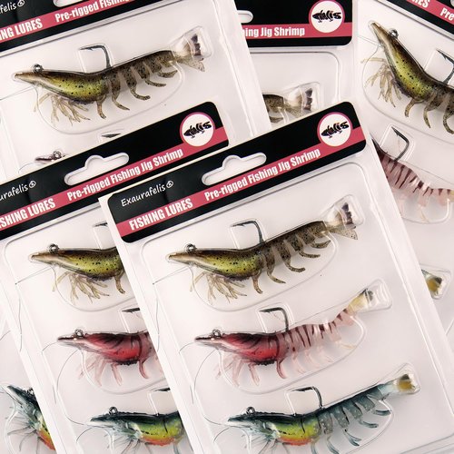 ๐๐ซ๐๐จ๐ฅ๐๐๐๐๐๐ฆ 3pcs Fishing Lures Shrimps baits Pre-Rigged Fish Jigs - Soft Lure Bass Trout Lifelike Shrimp Crayfish Swimbait