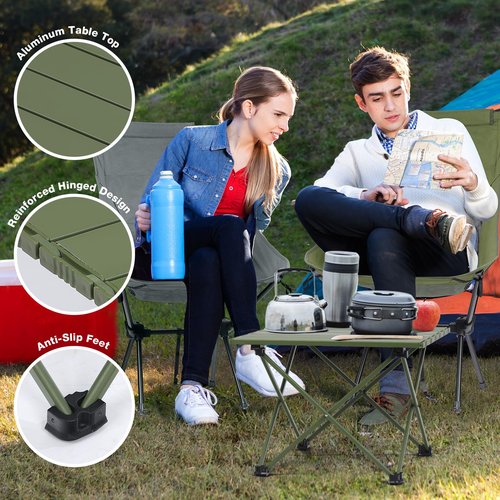 Outplea Mini Folding Camping Table Aluminum with Carry Bag, Small Compact Beach Table, Green