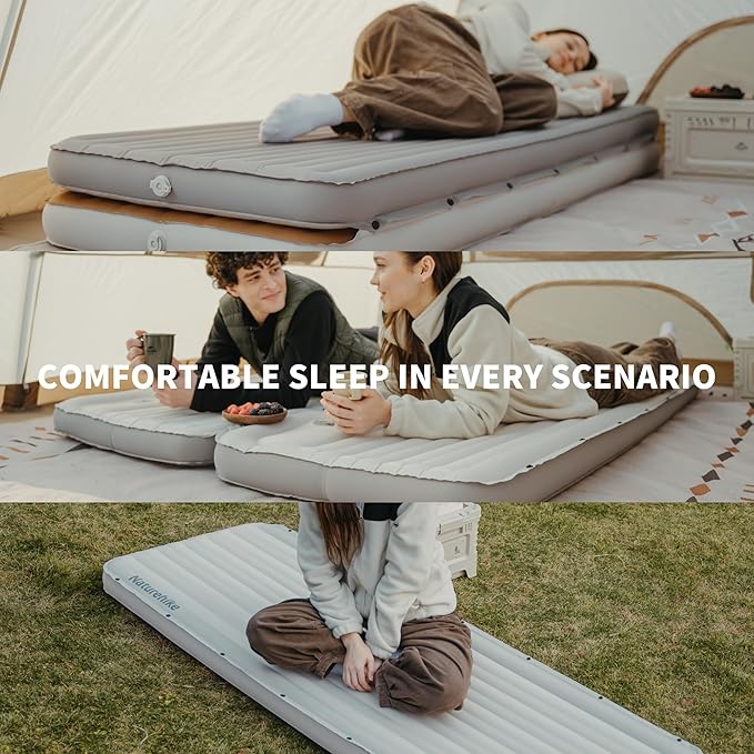Naturehike Camping Sleeping Pad, Ultralight Inflatable Sleeping Mat with Pillow Built-in Foot Pump, 2.6 Inch Lightweight Air Mattress for Backpacking, Hiking, Traveling (Grey)