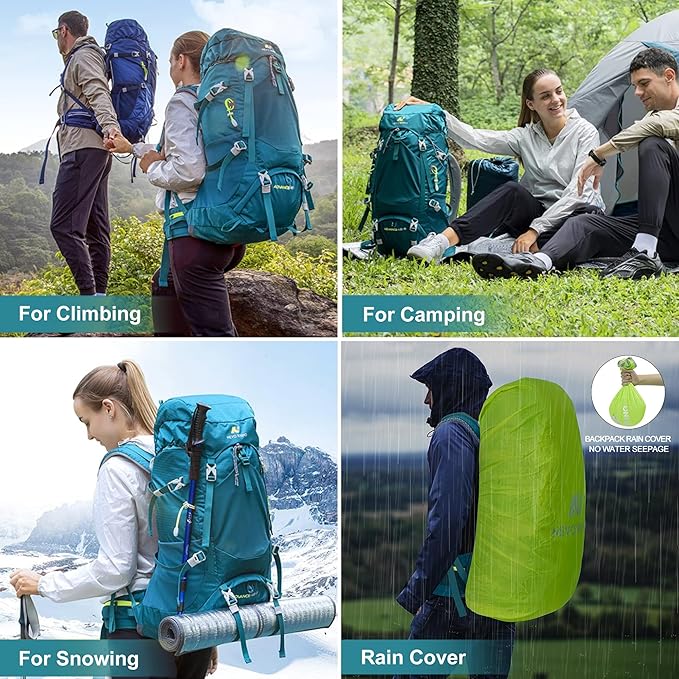 N NEVO RHINO Internal Frame Hiking Backpack 50/60/65/70/80L, Mountain Climbing Camping Backpack Daypack Waterproof Rain Cover