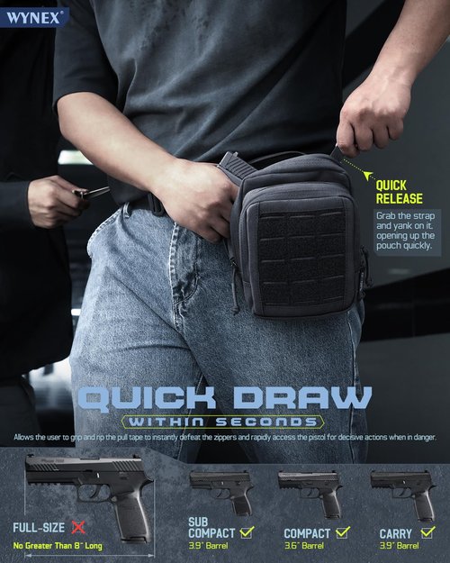 WYNEX Molle Admin Pistol Pouch for Concealed Carry, Tactical EDC Belt Pouch Gun Bag Utility Tool EMT Organizer Pouch Medical CCW with Universal Pistol/Elastic Holster