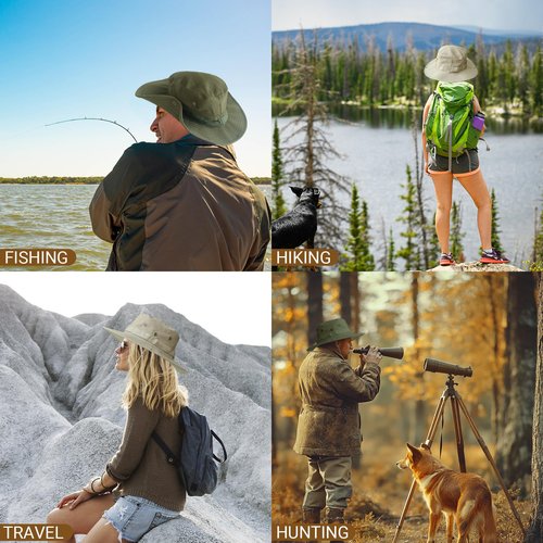 PFFY Sun Boonie Hats for Men UPF 50+ Bucket Hat for Fishing Hiking Safari Hunting Khaki(with Webbing