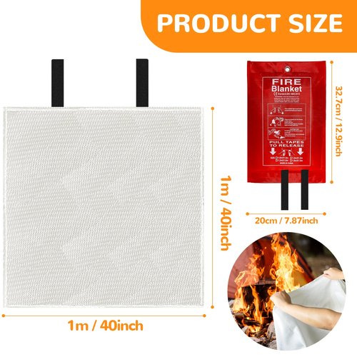 Poosue 40” x 40” Emergency Fire Blanket - Flame Suppression Fiberglass Blankets for Home, Kitchen, Camping, Car, Office, Warehouse, Emergency Survival Safety - Fire Extinguisher Alternative (4, 40*40)