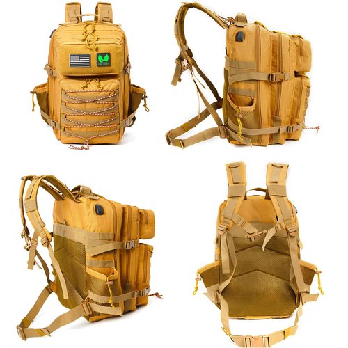 Green Canyon 45L Tactical Assault Backpack with Molle and Charging Port, Water Resistant Military Backpack for Men Women Hiking Rucksack 3 Day Bug Out Bag, Khaki