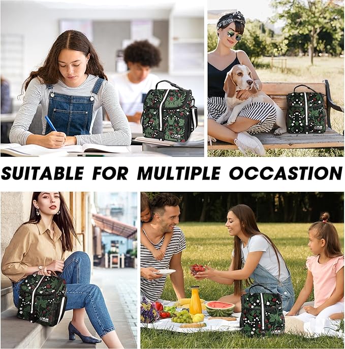 VLM Lunch Box for Women, Insulated Lunch Bag Women with Adjustable Shoulder Strap, Cute Lunch Tote Bag for Work,Picnic,Camping