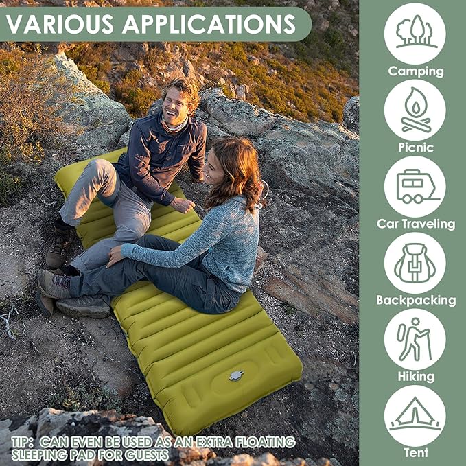Extra Thick 4.8" Sleeping Pad for Camping, Self Inflating Camping Pad with Built-in Foot Pump, 78"x27" Ultralight Sleeping Pad with Pillow for Backpacking, Hiking, Travel & Outdoor Fun (Green)