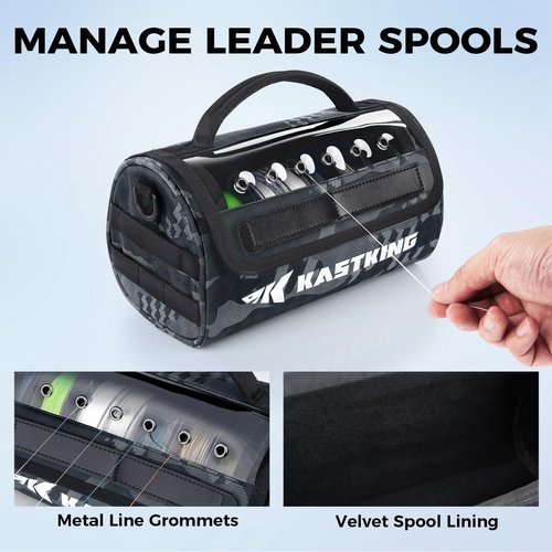 KastKing BaitSpace Line Management Bag, Fishing Line Storage Bag with Water Resistant Nylon, Clear View Window, Removable Divider for Up to 10 Spools, Tangle-free Leader Line Holder