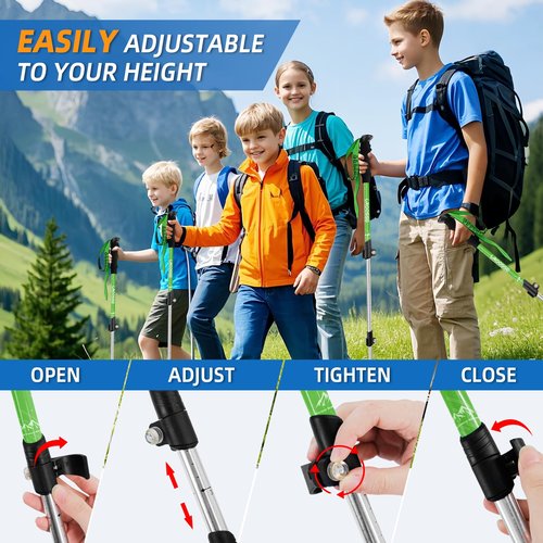 Lightweight Collapsible Kids Hiking Poles - Retractable Kids Hiking Stick, Telescoping Aluminum Trekking Poles 2 Pack, Adjustable Kid Ski Poles by Croosseoutdoors