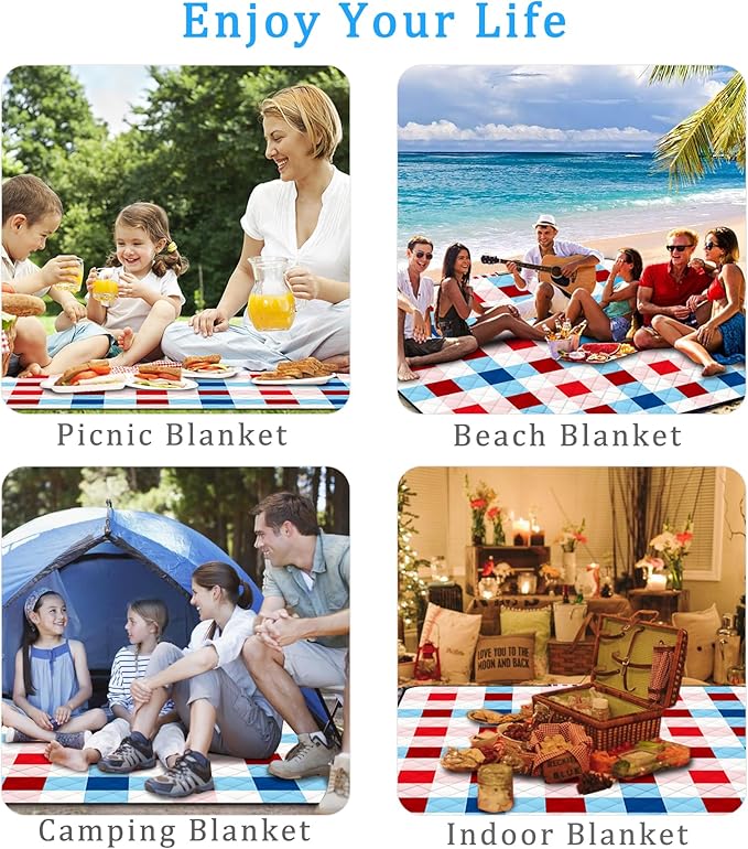Portable Waterproof Picnic Blanket,Picnic Blankets Extra Large Outdoor 80"x80", Machine Washable, Extra Large Picnic Mat for Grass Concert, Park, Lawn,Travel,Light Blue Pink Gingham