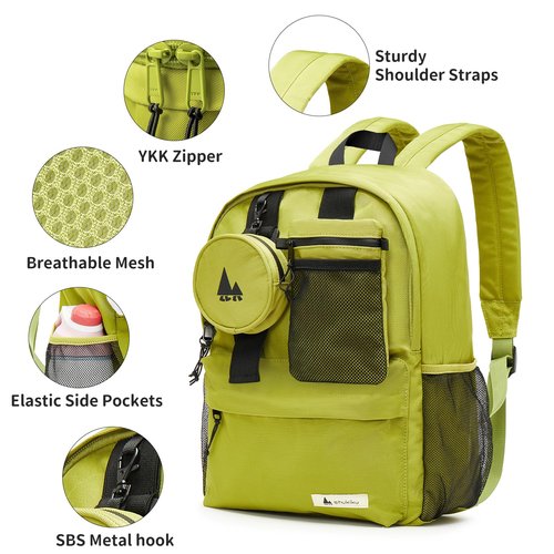 Shukiku 15 Inch Cool Backpack for Woman Man, 3 in 1 Removable, College Travel Daypack, Green Large
