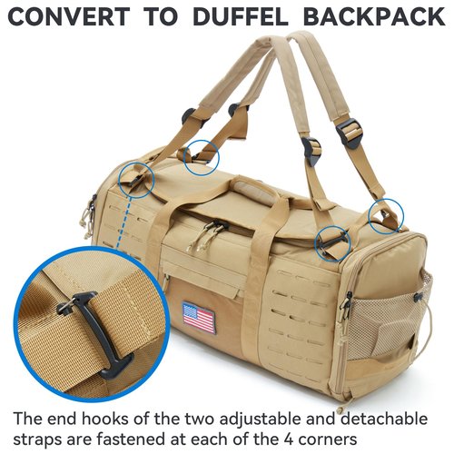 Bagenerous 48L Military Duffle Bag with Separate Shoe Compartment,Tactical Gear Backpack Molle System,Khaki