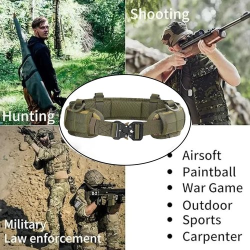 TWL Tactical Battle Belt Set,Multi-Purpose Molle Padded Patrol Belt Outdoor Sports Tactical Belt Duty Belt with Metal Quick-Release Buckle (olive-green)