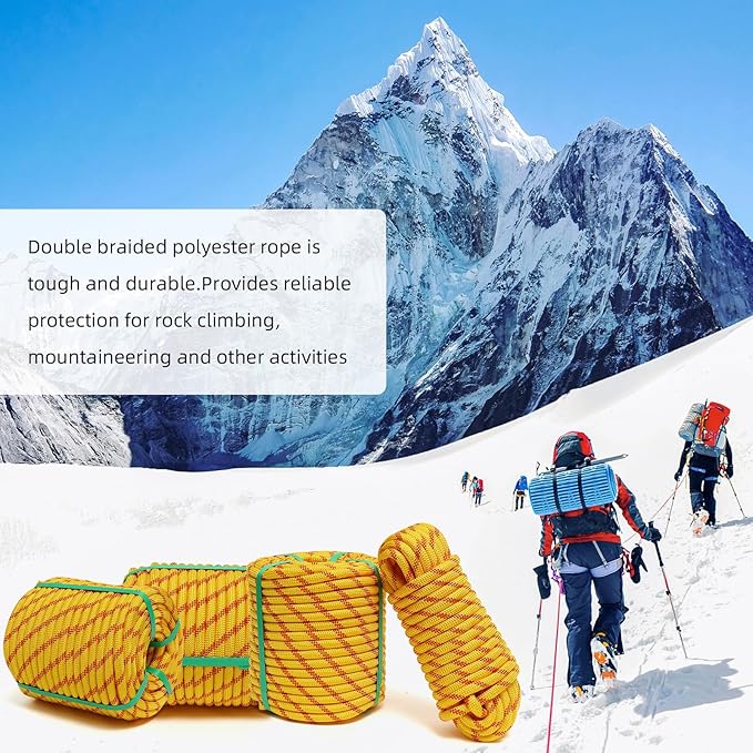 Arborist Rope, 1/2 Inch x 200 Feet Double Braided Climbing Rope Polyester for Outdoor, Climbing, Hiking, Swing, Tree Work, Halyard, Sailing etc(Yellow)