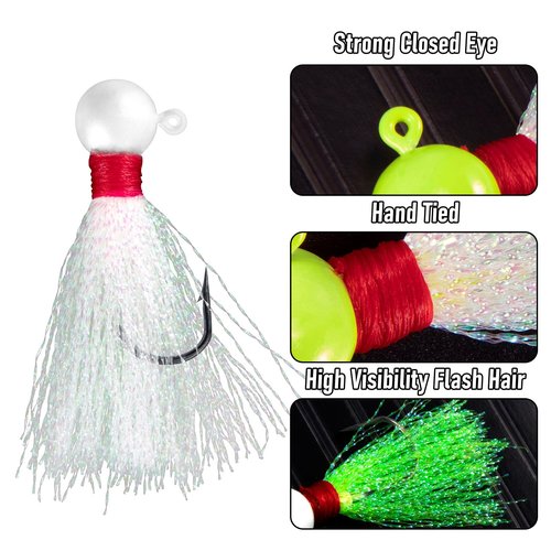 Dr.Fish 10 Pack Round Ball Jigs Saltwater Pompano Surf Fishing Jig Heads Swimbait Walleye Striper Flounder Mackerel White 1/4oz