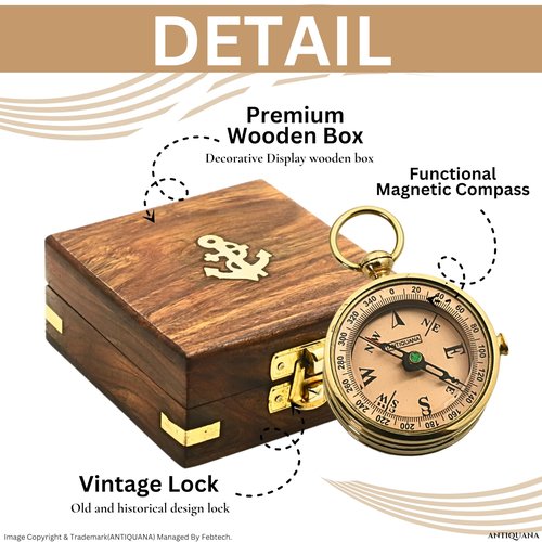 Compass in Wooden Box - Graduation Gifts for Him, Birthday Gifts for Men, Son, Husband - Inspirational, Motivational, Christmas, 2024 Unique Office Decor