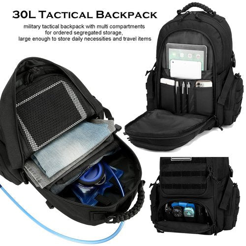 W WINTMING 30L Military Tactical Backpack for Men 3 day Assault Pack Molle Daypack Army Hiking Rucksack (Black)