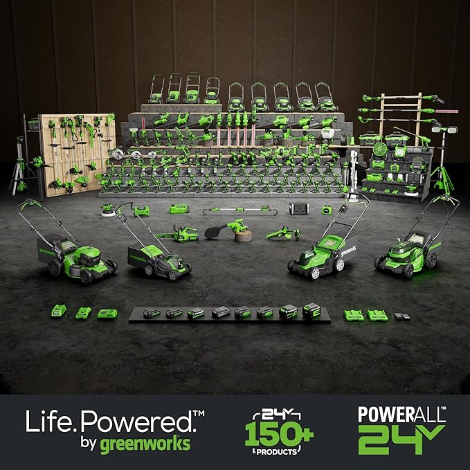 Greenworks 24V Brushless 2 pcs Cordless Power Tool Combo Kit, include Impact Wrench, Car Jack, Include 1 x 4Ah Batteries, 1 x 2Ah Batteries and 1 Charger