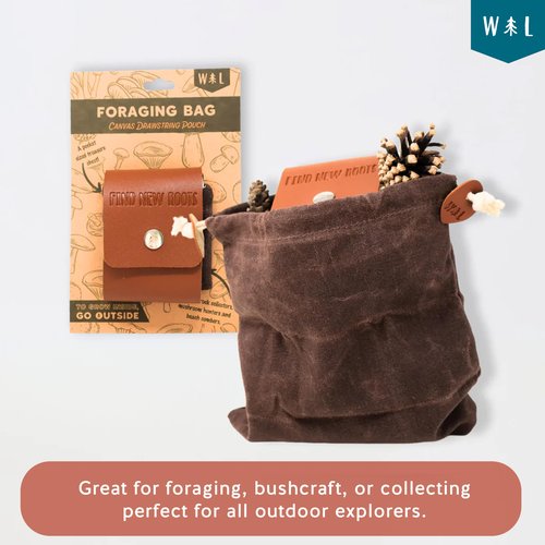 Foraging Bag Outdoor Water-Resistant Waxed Canvas Carrying Bag with Two Sturdy Belt Snaps for Collecting Rocks Plants Shells and More!