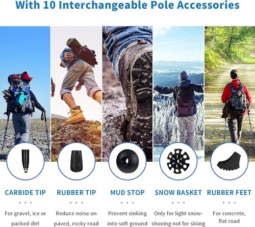 Aihoye Trekking Hiking Poles - 2 Pack Adjustable Walking Sticks, Collapsible Lightweight Aluminum 7075, Hiking Sticks with Quick Flip-Lock and Comfortable Cork Grips