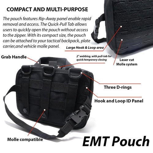 Tactical Large Capacity Admin Pouch Molle EDC EMT Utility Pouch Expandable Modular Accessories Organizer Medical Pocket (Black)