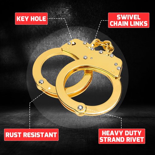 Yoghourds Double Lock Handcuffs, Adjustable Heavy Duty Steel Wrist Cuffs with 2 Keys & Handcuffs Holster in Police Edition Professional Grade - Gold Plating
