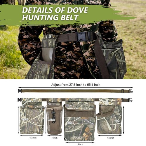 Dove Hunting Belt, Adjustable Field and Game Bag, Costomize Dove Belt with Shotgun Shell Pouch & Water Bottle Carrier, Hunting Accessories for Shooting, Dog Training, Fishing