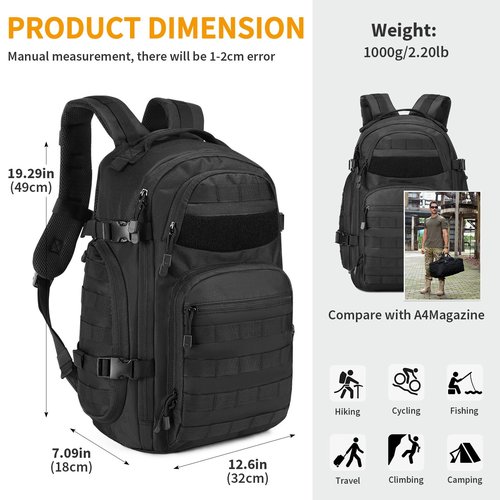 CamGo Tactical Backpack 28L MOLLE Hiking Daypack Small Miltary Bug Out Bag Army Rucksack for Outdoor Sport Motorcycle Travel