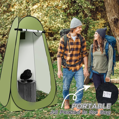 Camping Toilet Kit with Pop Up Privacy Tent, X Large Portable Folding Toilet Potty for Adults, Outdoor Camp Shower Tents,Changing Room with Carry Bag (Green)