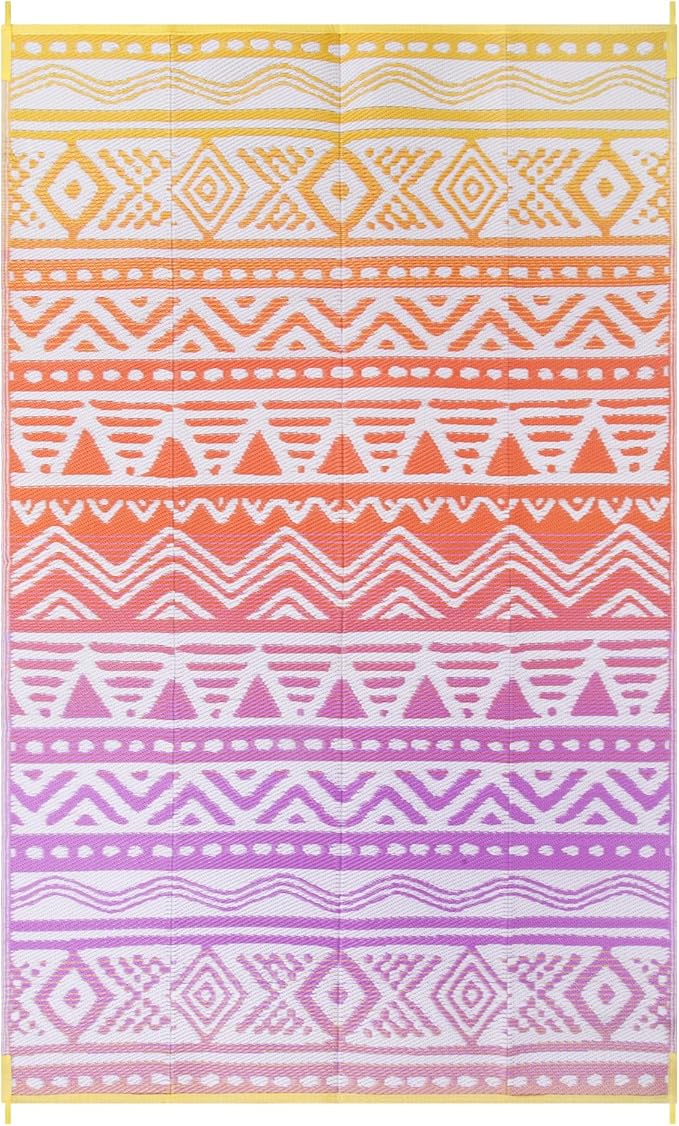 Lahome Outdoor Rug Waterproof, 5x8ft Reversible Outdoor Plastic Straw Rug for Camping, RV Patio Rugs Outside Carpet for Porch Deck Backyard Balcony Picnic(Orange/Purple,5'x 8')