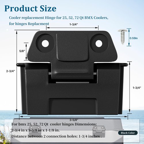 Coolers Hinge Replace Parts for Ig-loo Coolers 25, 52, 72 Qt BMX Coolers Latch 2 Pack,Cooler Hinges with 4 Screws, Outdoor for Ig-loo Cooler Replace Hinges.