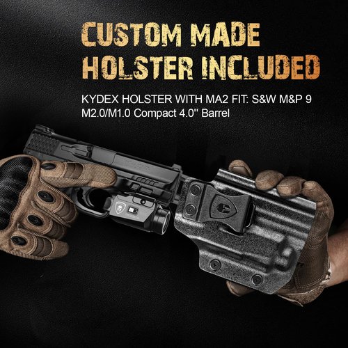 WARRIORLAND MA2 Pistol Light with Holster Fit for S&W M&P 9 M2.0/M1.0 Compact 4.0'' Barrel, 800-lumen LED Weapon Light Pistol Flashlight & Right-Hand IWB Holster, Rechargeable | Screen Power Indicator