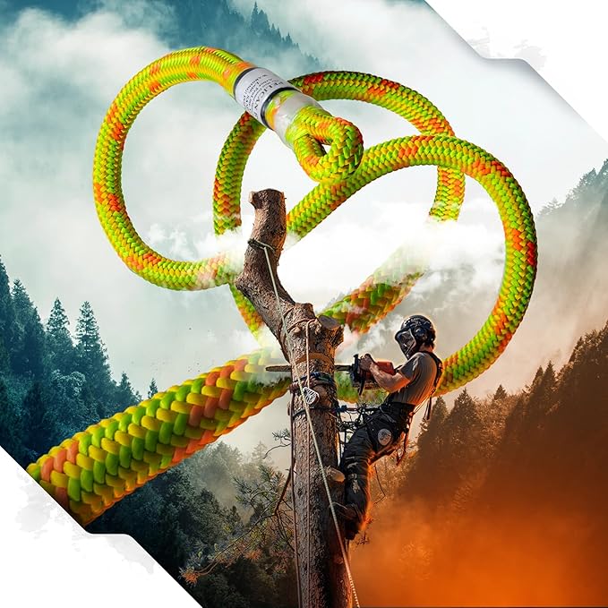 Pelican Rope Arborist Rope 11.8mm x 150Ft High-Strength 24-Strands Static Climbing Rope | 5,400 lb Strength for Tree Climbing, Pulling, Outdoors & Swing | Made in USA - Red, Tight Spliced Eye
