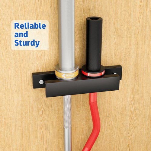 MIUONO Barbell Holder, Wall Mount Barbell Storage Hanger for Vertical Barbell Wall Rack, Garage Gym Olympic Bar Holder, Fits Under 40 mm Bar in Size, 2 Pack