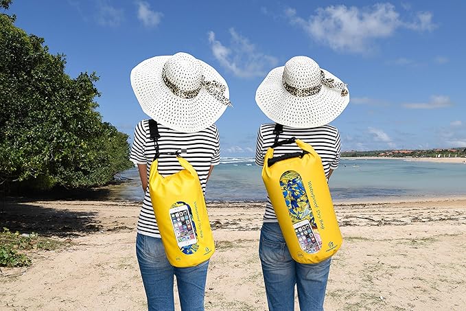 Waterproof Dry Bags Set of 3 Dry Bag with 2 Zip Lock Seals & Detachable Shoulder Strap, Waist Pouch & Phone Case - Can Be Submerged Into Water - for Swimming (Yellow(Window), 10L)