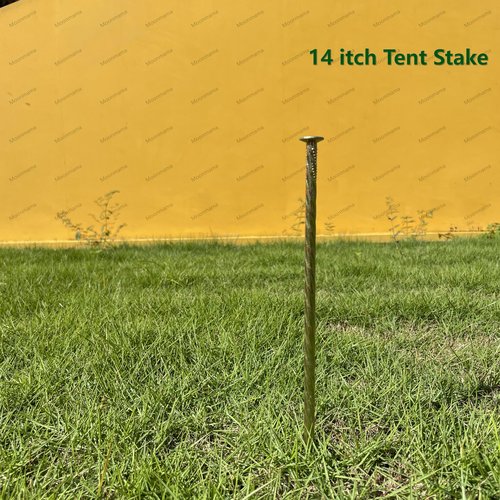 14-inch Galvanized Super Long Steel Nails for Wooden Piles Grass Floor Landscape Metal Yellow Nails Rust-Proof Extension Reinforcement Tent Camping Garden Anchor (20PCS)