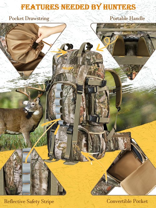 NEW VIEW Hunting Backpacks for Men 60L, Camo Hunting Bags for Deer Elk, Waterproof Large Pack with Rain Cover