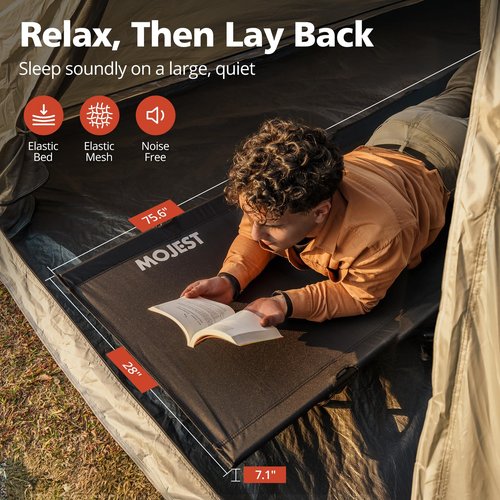 Mojest Ultralight Camping Cot for Adults - Portable Folding Camping Bed, Supports 350 lbs - Lightweight for Travel, Camping, Hiking, Backpacking, Mountaineering, Black