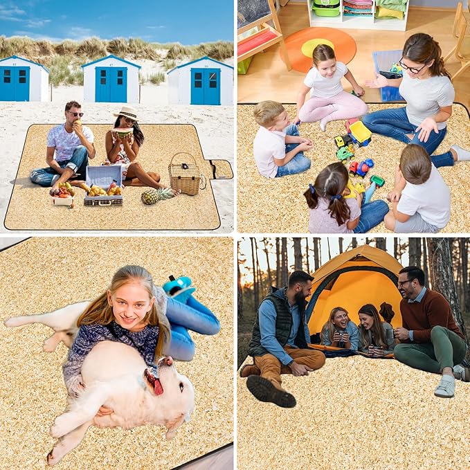 Large Beach Blanket Waterproof Sandproof Picnic Blankets Outdoor Blanket Foldable Beach Mat Sandfree with Carry Strap Lightweight Beach Blankets fit 2-4 Adults for Beach Camping Grass Lawn Park