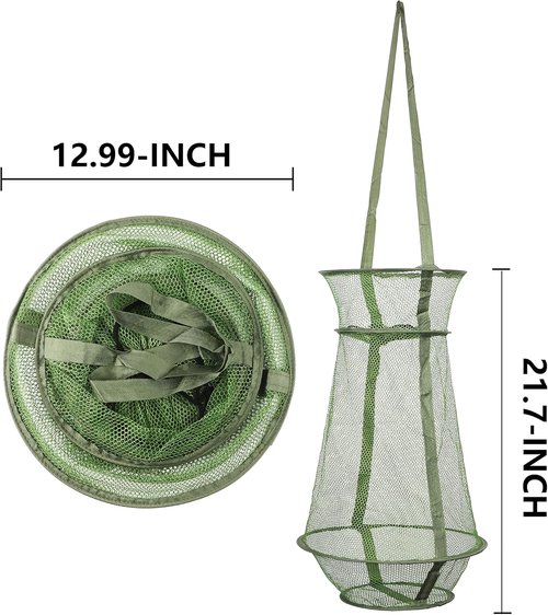 Collapsible Fish Basket Mesh Fish Trap Portable Fish Cage Foldable Fishing Keep Net for Keeping Fish Alive, Bait Storage Crayfish Crab Minnows Shrimps Lobsters