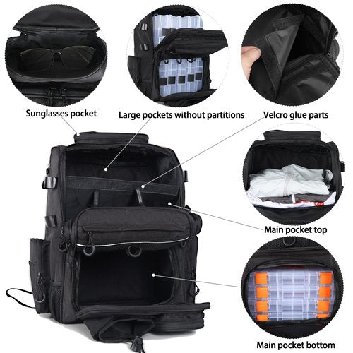 LEOMOO Fishing Tackle Backpack With Rod Holders, 40L Large Backpack for Fishing, Camping, Hiking