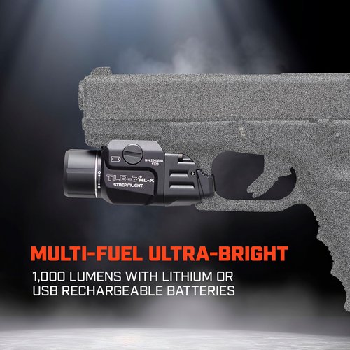 Streamlight 69458 TLR-7 HL-X USB 1000-Lumen 22000 Candela Rechargeable Rail Mounted Weapon Light, Includes Interchangeable High and Low Switches, Black