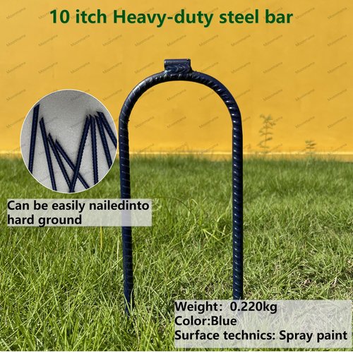 Moonmama Ground Stakes Steel Rebar Stakes Tents Nails Heavy Duty Garden Stake Ground Anchor Pegs U Shaped Metal Fences Stake for Trampolines Camping Canopies Sheds Swing Sets, 10inch 10ge