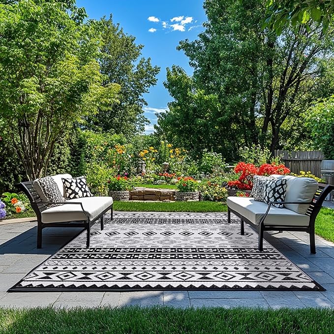 WILDROOTS 8'x10' Outdoor Plastic Rug for Patio Clearance, Waterproof Mat, Reversible Plastic Camping Rugs, RV, Porch, Deck, Camper, Balcony, Backyard