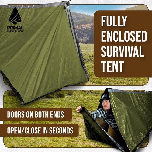 Survival Gear Shelter for Bug Out Bag - Storm Tent with Doors - Tornado Shelter - Small Emergency Bivy for Camping - Tactical Tent for Emergency Bugout Survival Kit