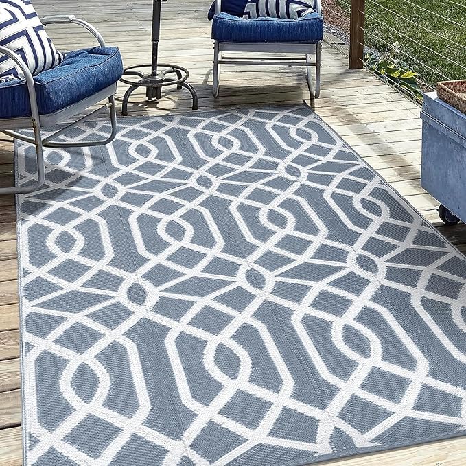 wikiwiki Outdoor Rug, 4x6ft Waterproof Reversible Mat Indoor Outdoor Rugs Carpet, Small Area Rug Plastic Straw Rug for Patio Deck Balcony Pool RV Camping Beach Picnic, Grey, Rugscape Series