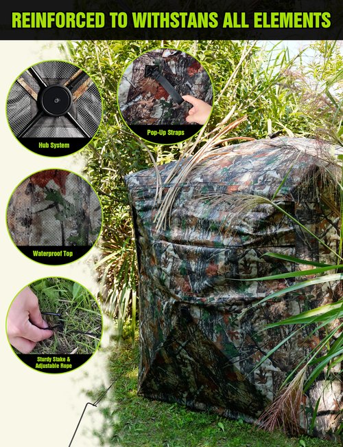 RODANNY Hunting Blind, 270 Degree See-Through Ground Blind 2-3 Person, Pop-Up & Portable Durable Hunting Blind with Carry Bag, for Deer & Turkey Hunting
